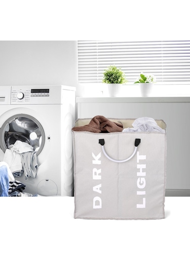 Cbtx Katlanabilir 2 Bölümlü Katlanabilir Çamaşır Sepeti Dayanıklı Oxford Kumaş - Açık Gri Diğer