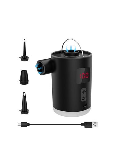 Xindoker Dışarıda Kullanım Portatif Elektrikli Hava Pompa, Led Işık Ve Pil Göstergesi, 3 Işık Modu, 3 Fişli, Siyah Dahili Li-pil