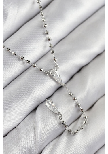 Zarif Kadın İçin Silver Pirinç Zirkonlu Y Kolye Standart 84874843