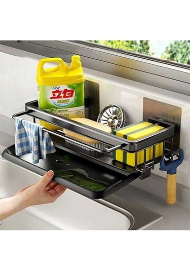 Novahub Çok Fonksiyonlu Paslanmaz Çelik Bulaşık Organizatörü - Sponge, Sabun Ve Havlu Askısı Siyah Siyah