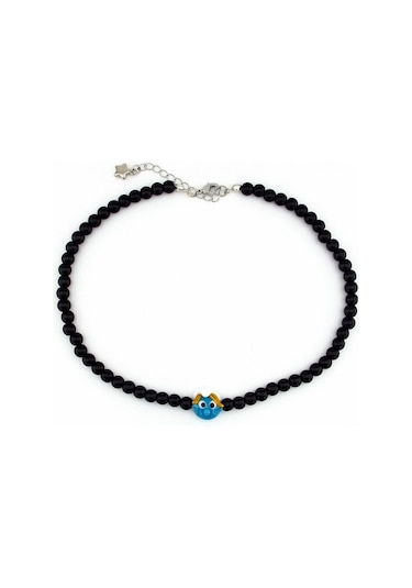 Solfera Şirinler Şirine Siyah Oniks Doğal Taş Kadın Kolye Q0596 Turkuaz