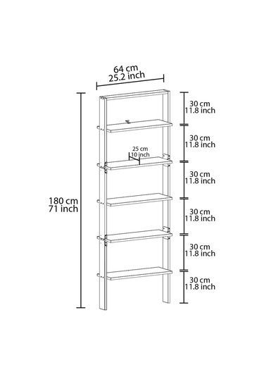 Hero 5 Raflı Modern Kitaplık - 180 Cm Antrasit/beyaz