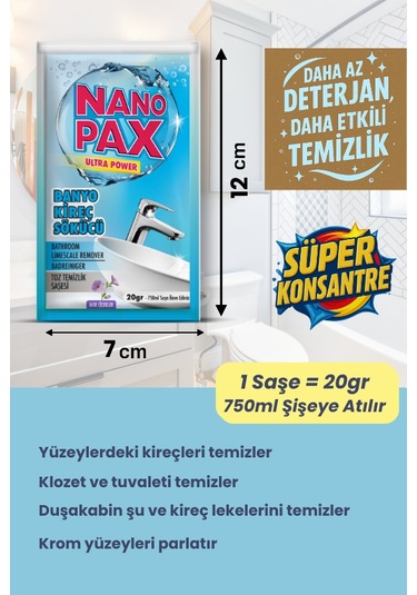 Banyo - Kireç Sökücü Toz Temizlik Saşesi 12 Adet X 20gr 12'li Set