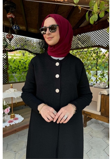 Rabia Şamlı Sinem Çelik Örme Triko Hırka Siyah Çok Renkli
