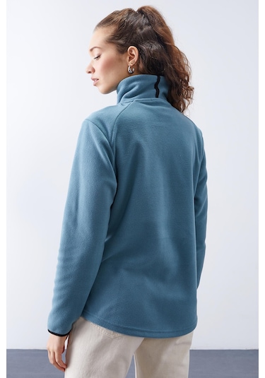 Tommy Life Mint Yeşili Dik Yaka Fermuarlı Rahat Form Kadın Polar Sweatshirt - 97173 Mint Yeşili