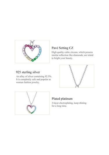 Bamoer 925 Ayar Gümüş Gökkuşağı Renkli Kalp Desen Aşk Göz Kamaştırıcı Zirkon Kolye Zincir Bağlantı Kadınlar Takı İçin