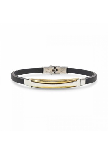 Erkek Desenli Silikon Kordonlu Çelik Bileklik 9159 Altın