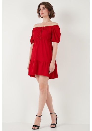 Lela Önü Büzgülü Balon Kollu Mini Bayan Elbise 5869005 Kırmızı Lela Önü Büzgülü Balon Kollu Mini Bayan Elbise 5869005 Kırmızı