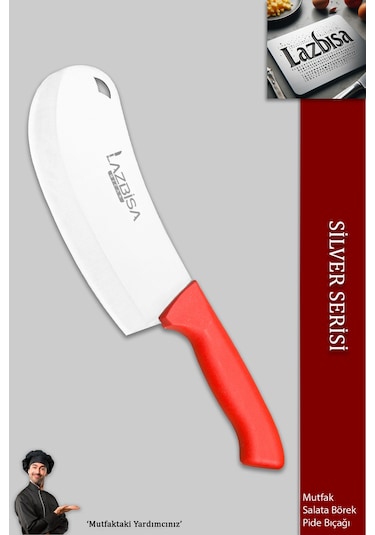 Lazbisa MFT-525 Silver Serisi Pide Börek Bıçağı Mutfak Bıçak Salata Pizza Bıçağı Kırmızı