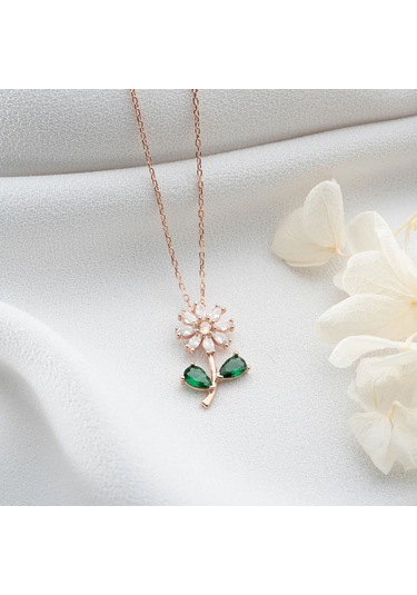 Vaoov 925 Ayar Gümüş Taşlı Çiçek Kolye