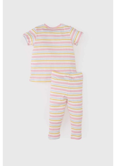 DeFacto Kız Bebek Disney Mickey & Minnie Pijama Takımı Fitilli Kaşkorse Kısa Kollu Üst Beli Lastikli Uzun Alt E0767A525SMER98 Ekru