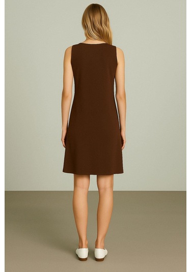 Modal Kumaş Rahat Kalıp Basic Günlük Elbise Kahverengi