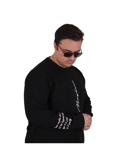 Starbattal Büyük Beden Bisiklet Yaka Sweat Double Face 25707 Sıyah Siyah