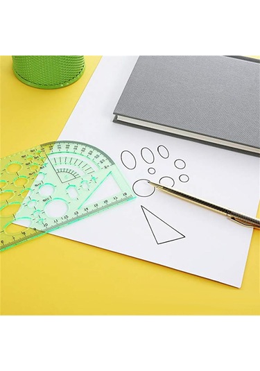 Leezsing 6 Parça Yeşil Çizim Şablonu Seti - Mimari Ve Masaüstü Tasarımı İçin Geometrik Kalıplar