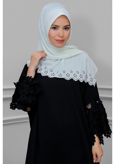 Krem Pratik Hazır Geçmeli Tesettür Eşarp Fukuro Piliseli Çiçek De (545491389) Krem