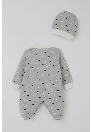 Breeze Kız Bebek Patikli Tulum Kalp Desenli 0-6 Ay, Açık Gri Melanj