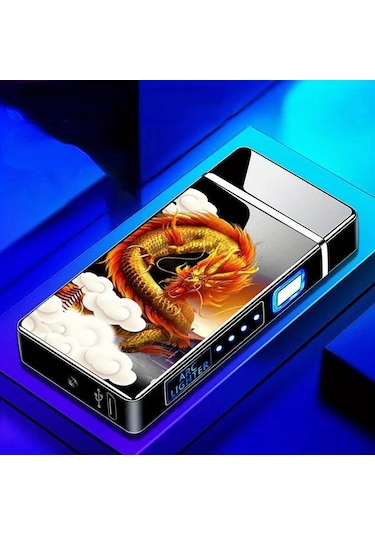 Techbloom Black Eagle Kişiselleştirilebilir Led Ekranlı Rüzgar Geçirmez Çift Arklı Alevsiz Usb Şarjlı Elektrikli Plazma Çakmak Mum İçin Altın