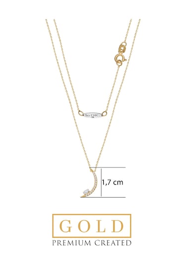 14 Ayar Sarı Altın Sertifikalı Premium Created Taşlı 42 Cm Hilal Kolye