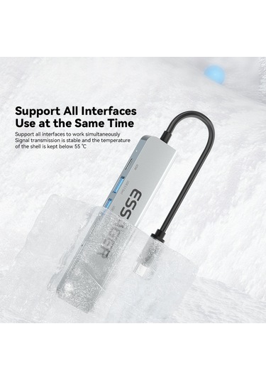 Cbtx Essager Type-c Hub Dönüştürücüden Pd'ye 60w Hızlı Şarj+tip-c Veri Bağlantı Noktası+usb 3.2+usb 2.0+hd Video Çıkışı+2 Kart Okuyucu Yuvası