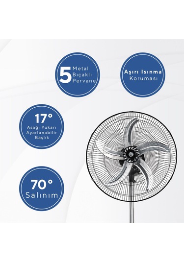 Dextel Vantilatör 5 Metal Kanatlı 3 Kademe 18" Sanayi Tipi - 80w