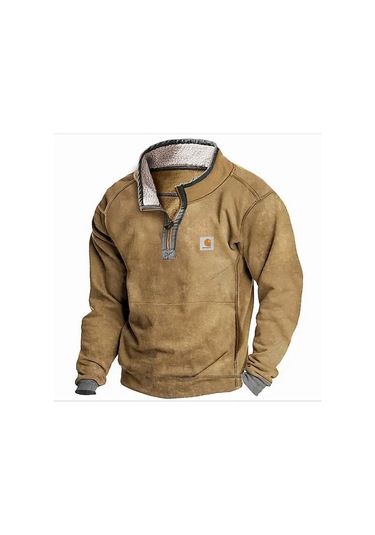 Erkek Dik Yaka Polar Sweatshirt Haki