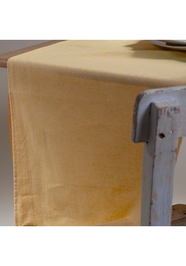 Vivamaison Sarı Düz Püsküllü Pamuk Kumaş 45X150 CM Runner