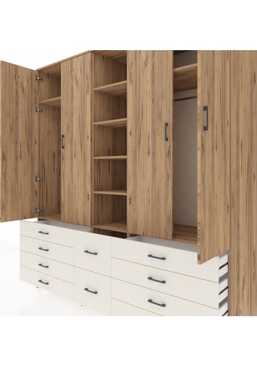 Kronos Dolap 9 Raflı 10 Çekmeceli 2 Askılı 220x59x243 Çam-çam/aytaşı Atlas Çam/aytası