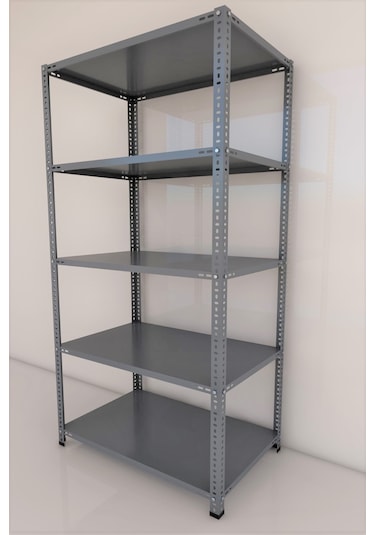 5 Katlı Gri Boyalı Çelik Raf - Depo, Arşiv, Kiler, Dosya, Market Rafı 59x93 Cm-200 Cm Gri