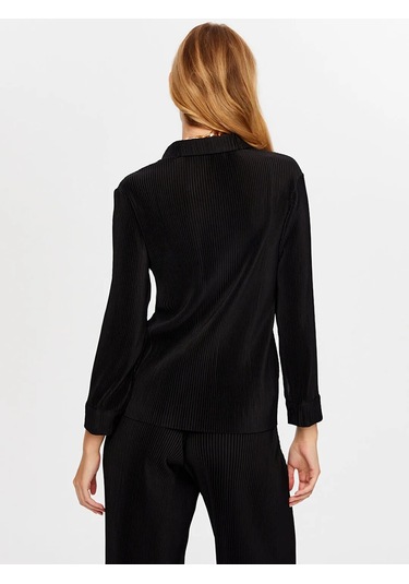 Faik Sönmez Kendinden Piliseli Kadın Uzun Kollu Gömlek W26gml005 Siyah