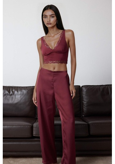 Defacto Saten Dantel Detaylı Üst-fall İn Love F7608ax25wnbr210 Bordo-br210