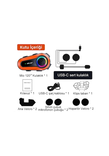 Mioji Mio 120 2x RGB 1000 MAh IPX6 Kask Intercom Motosiklet Bluetooth Kulaklık
