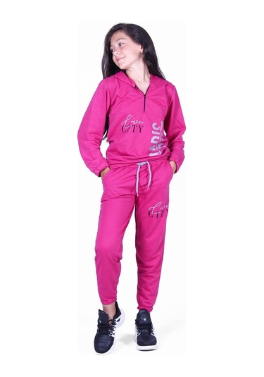 Fyk Kids Love Cıty Fermuarlı Kız Eşofman Takımı Fuşya