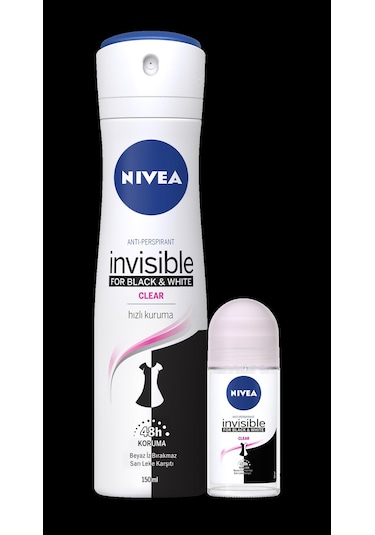 Nivea Black & White Clear Sprey Deodorant 150 ML + Roll-On 25 ML