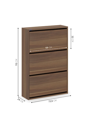 Ceha 3'lü Düşer Kapaklı Ahşap Ayakkabılık - Anadolu Ceviz A.AYK-3/A.CEVİZ