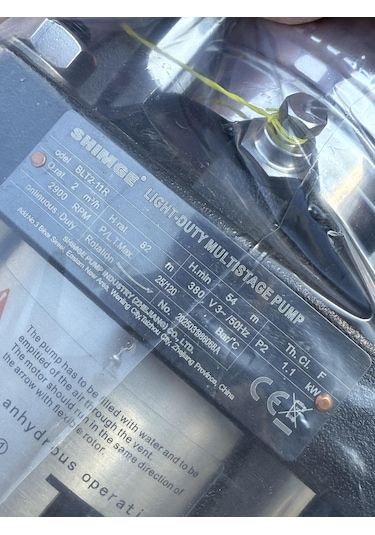 Shimge Blt2-11r Trifaze Dikey Santrifüj Pompa 1.5 Hp