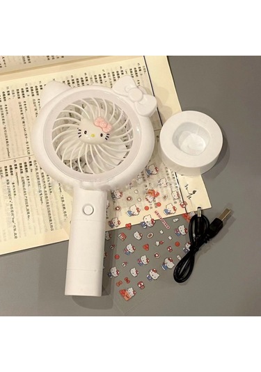 Fosenze Usb Şarjlı Mini El Ventilatörü, 1200-2000mah Batarya, Portatif, Kartoon Kitty Desenli, Öğrencilik İçin Uygun, 60-70db Sessiz Çalışma