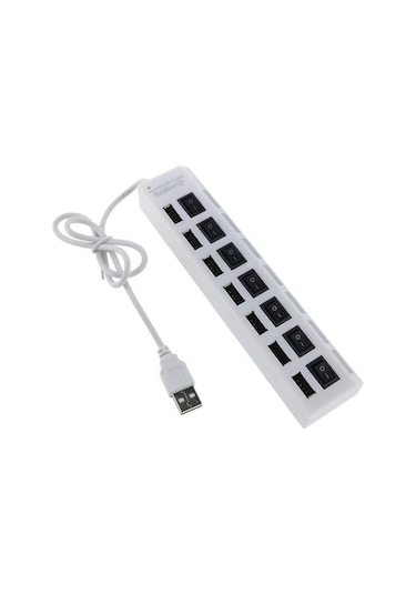 Valkyrie 7 Portlu 2.0 USB Hub Çoklu USB Çoklayıcı Splitter Power Tuşlu Adaptör Beyaz