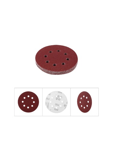 Springsun Alüminyum Oksit 125mm 8 Delikli Pürüzsüz Zımpara Diskleri, Kırmızı, 60 Zımpara Tane, 10 Adet/paket, Ahşap-metal-araç Üzeri Zımparalama İçin