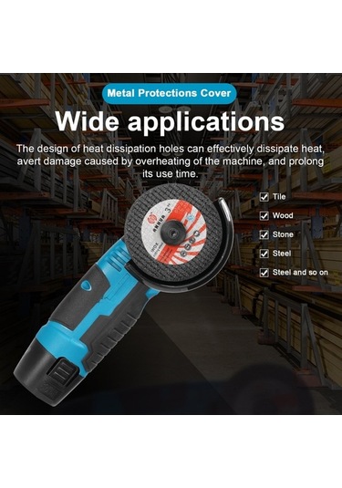 Pazly 12v Taşınabilir Şarj Edilebilir Açılı Taşlama Makinesi - Seramik, Karo, Ahşap İçin 2 Disk Hediye