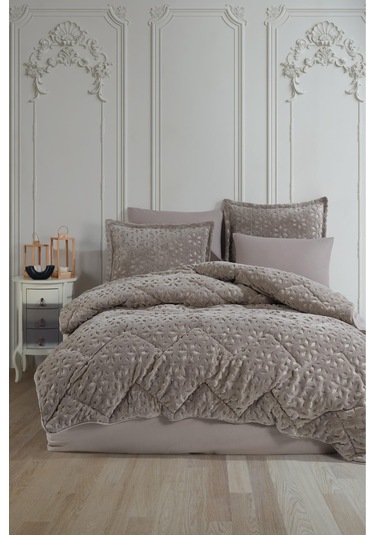 Clasy Wellsoft Jakarlı Çift Kişilik Uyku Seti Babil V2 Bej Bej