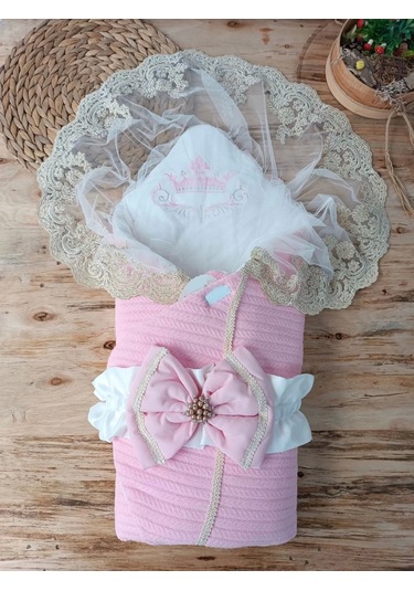 Yenidoğan Tericotton Örgülü Trilüx Bebek Battaniyesi Kundak Pembe Pembe