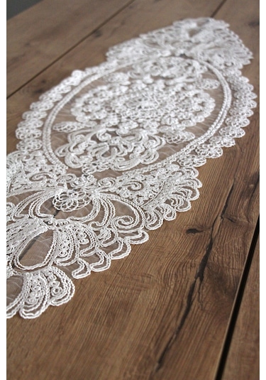 Dantel Kordon Örme Detay Masa Runner Fiskos Örtüsü 100x35 Cm 1007-dantel 001