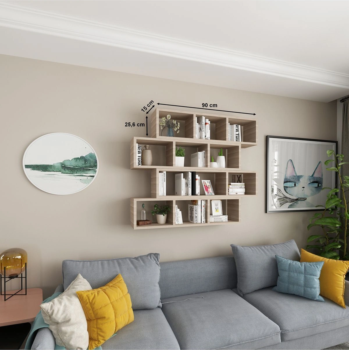 Kitaplık Modern Duvar Rafı Salon Yatay 4 Lü Takım Cordoba Cordoba