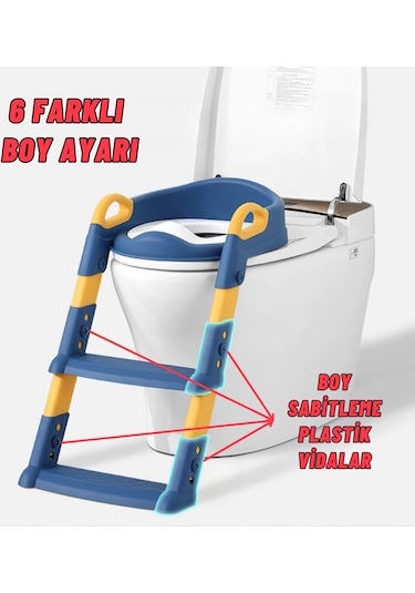 Dekohop Çocuk Merdivenli Klozet Adaptörü Yükseklik Ayarlı Pratik Mavi