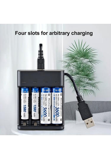 Pazly Hızlı Şarjlı 4'lü Aa/aaa Pil Şarj Cihazı - Usb Bağlantılı Ni-mh Şarj Ünitesi