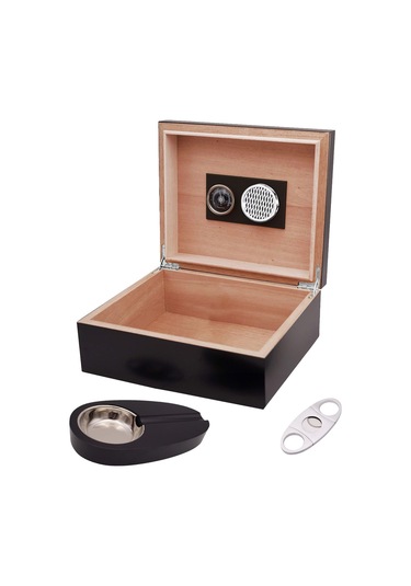 Falconetti Mat Siyah Humidor Puro Kutusu Küllük Makas Seti Rd26