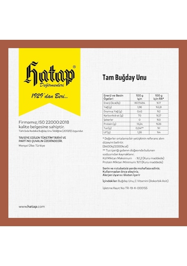 Hatap Tam Buğday Unu 5 KG