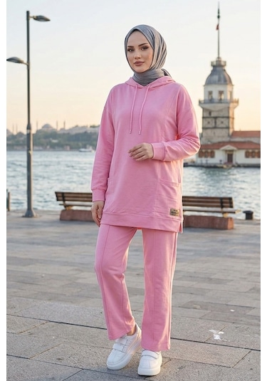 Bestenur Çift Cepli Kapüşonlu İkili Takım 1668 - Pembe