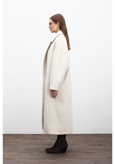 Düz Kapama Kaşe Kaban Bej Bej