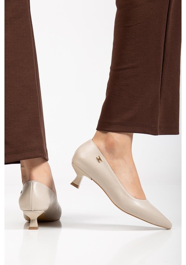 Suins Molina Model Kadın Mini Topuklu Stiletto Ayakkabı Ten